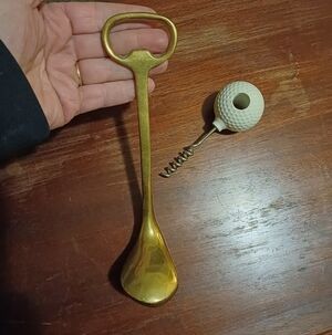 Vintage Brass Golf Club Bottle Opener And Golf Ball Corkscrew